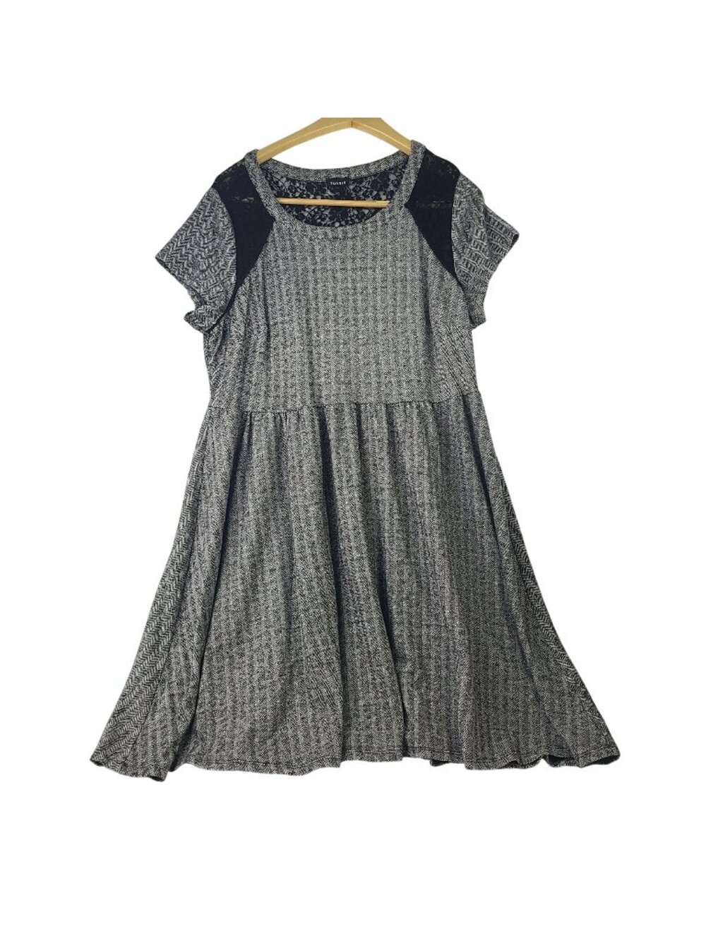 Torrid Black White Gray Tweed Lace A-Line Dress Cap Sleeve Woman Size 1 14/16 1X